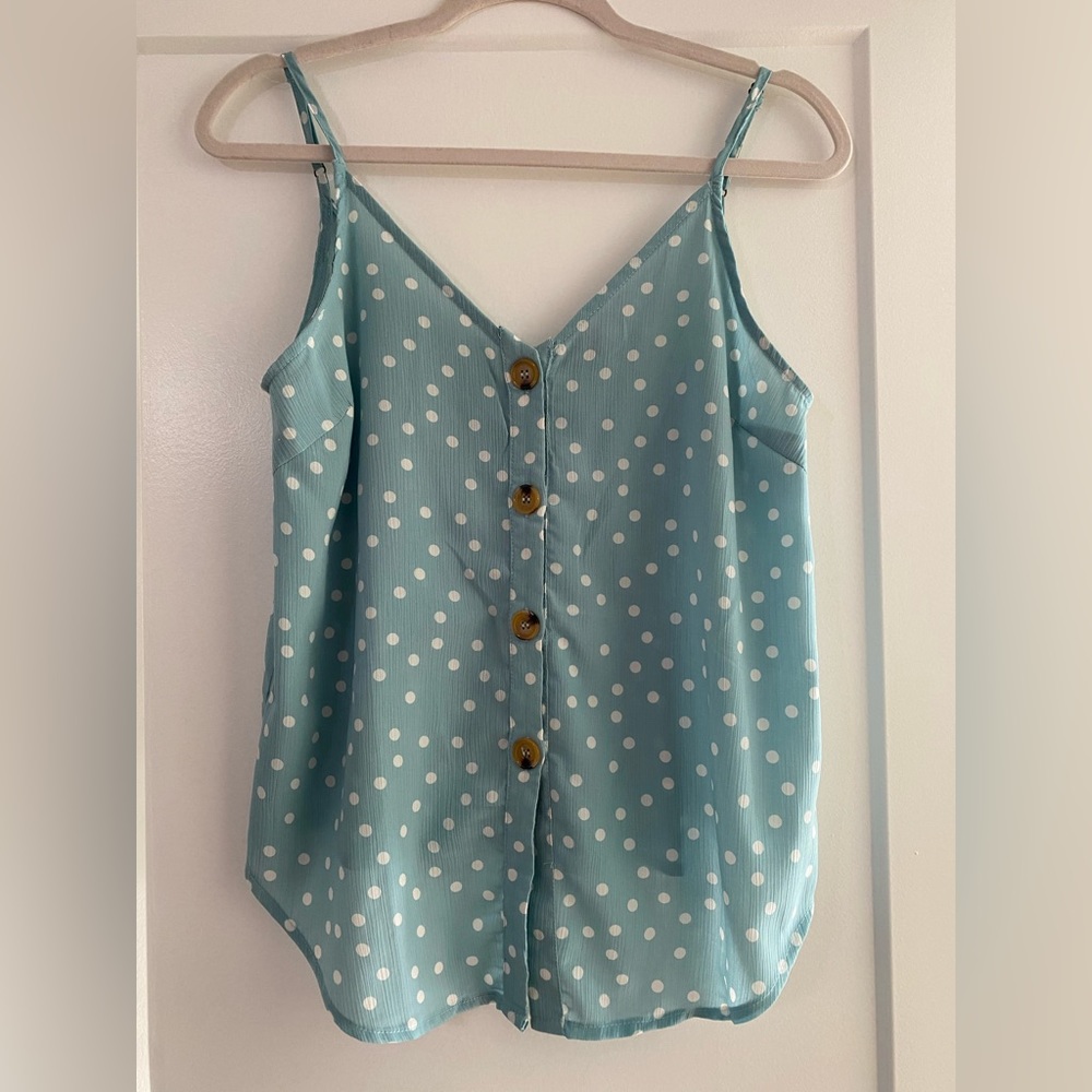 Hayden LA Aqua Polkadot Tank Top